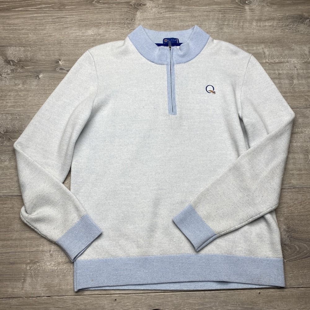 Stitch Golf Sweater Mens‎ Medium Light Blue 1/4 Zip 100% Merino Wool Pullover